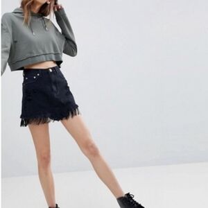 New The Rock n Rev Black Fringe Denim Skirt 10